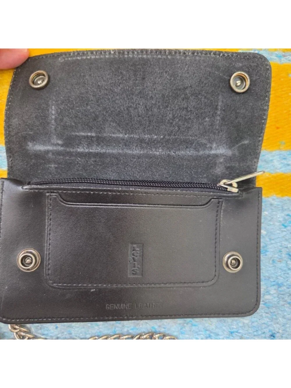 Levi's Genuine Leather Men's Black Biker Wallet with Chain